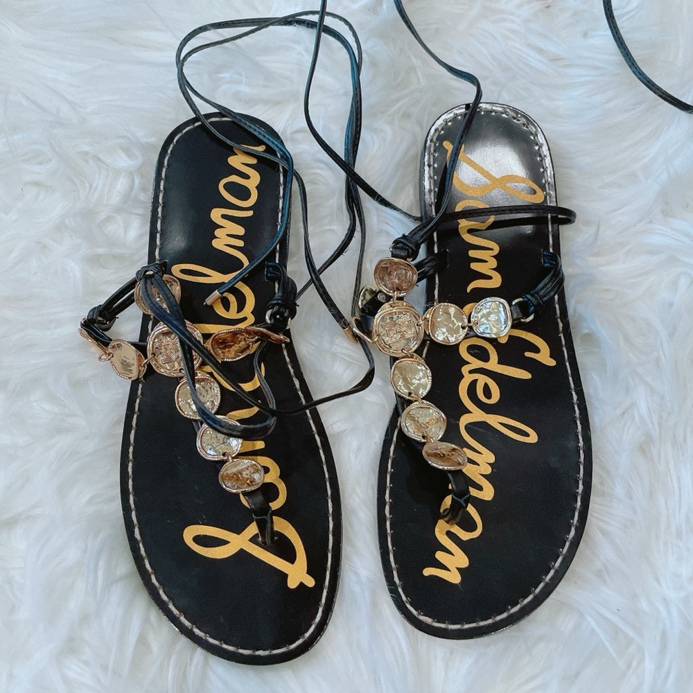 Sam Edelman Black and Gold Coin Sandals